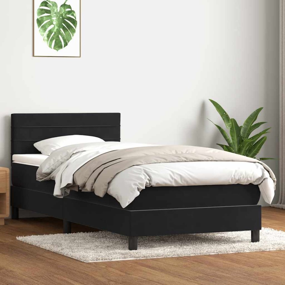 Cama box spring con colchón cuero sintético negro 80x220