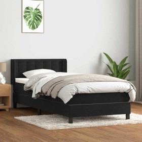 Cama box spring con colchón terciopelo negro 90x220