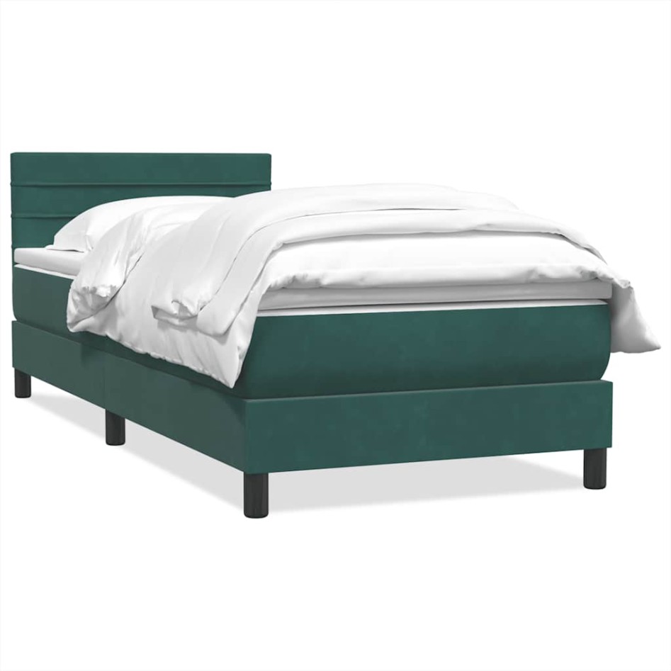 Cama box spring con colchón terciopelo verde oscuro 90x220