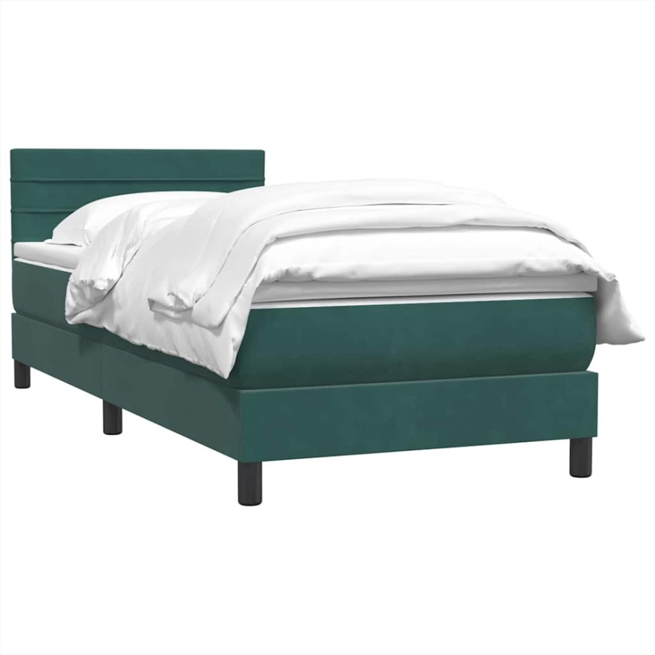 Cama box spring con colchón terciopelo verde oscuro 90x220