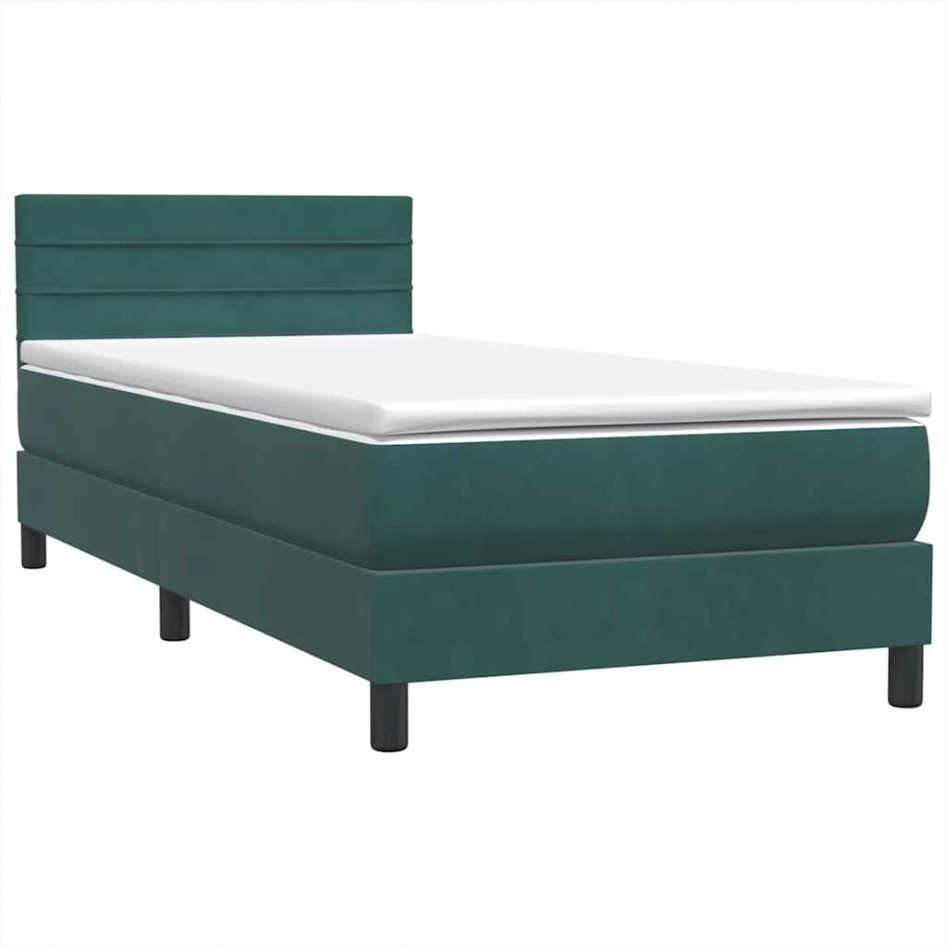 Cama box spring con colchón terciopelo verde oscuro 90x220