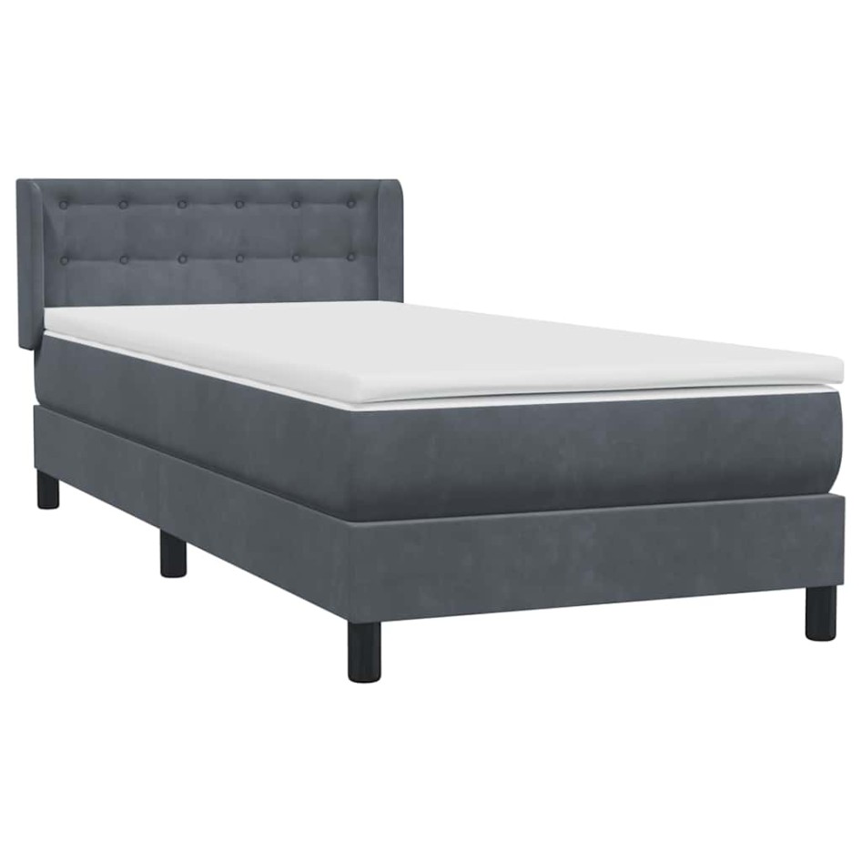 Cama box spring con colchón terciopelo gris oscuro 80x220