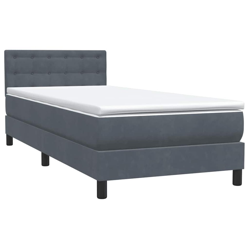 Cama box spring con colchón terciopelo gris oscuro 80x210