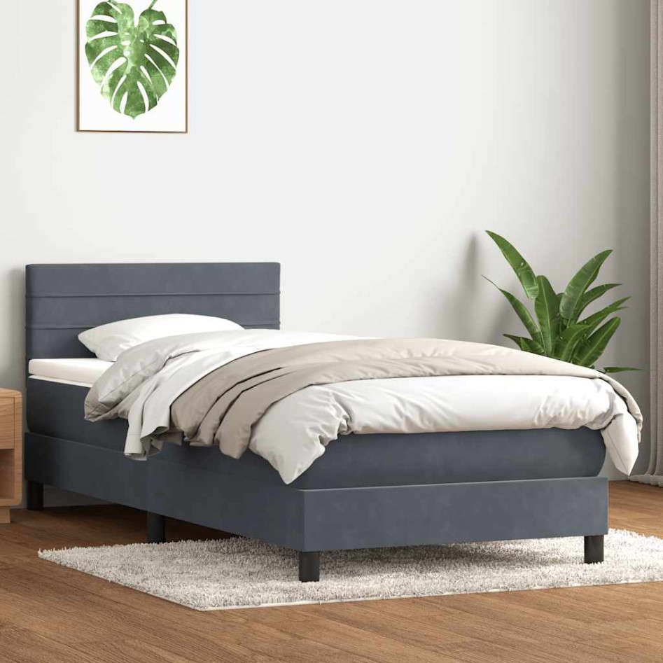 Cama box spring con colchón terciopelo gris oscuro 90x210