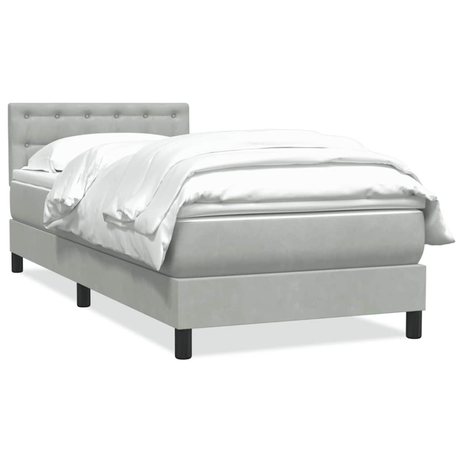 Cama box spring con colchón terciopelo gris claro 80x220
