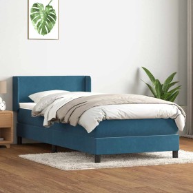 Cama box spring con colchón terciopelo azul oscuro 80x210