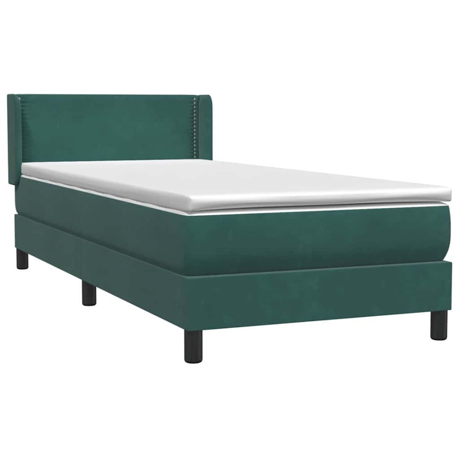Cama box spring con colchón terciopelo verde oscuro 90x210