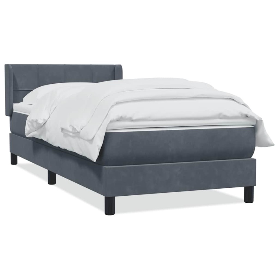 Cama box spring con colchón terciopelo gris oscuro 90x210
