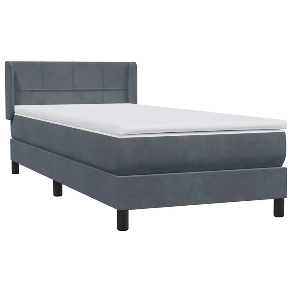 Cama box spring con colchón terciopelo gris oscuro 90x210