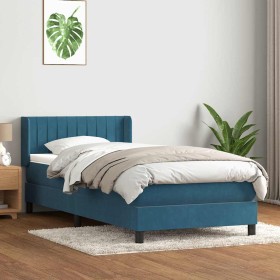Cama box spring con colchón terciopelo azul oscuro 80x210