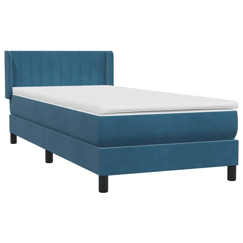 Cama box spring con colchón terciopelo azul oscuro 80x210