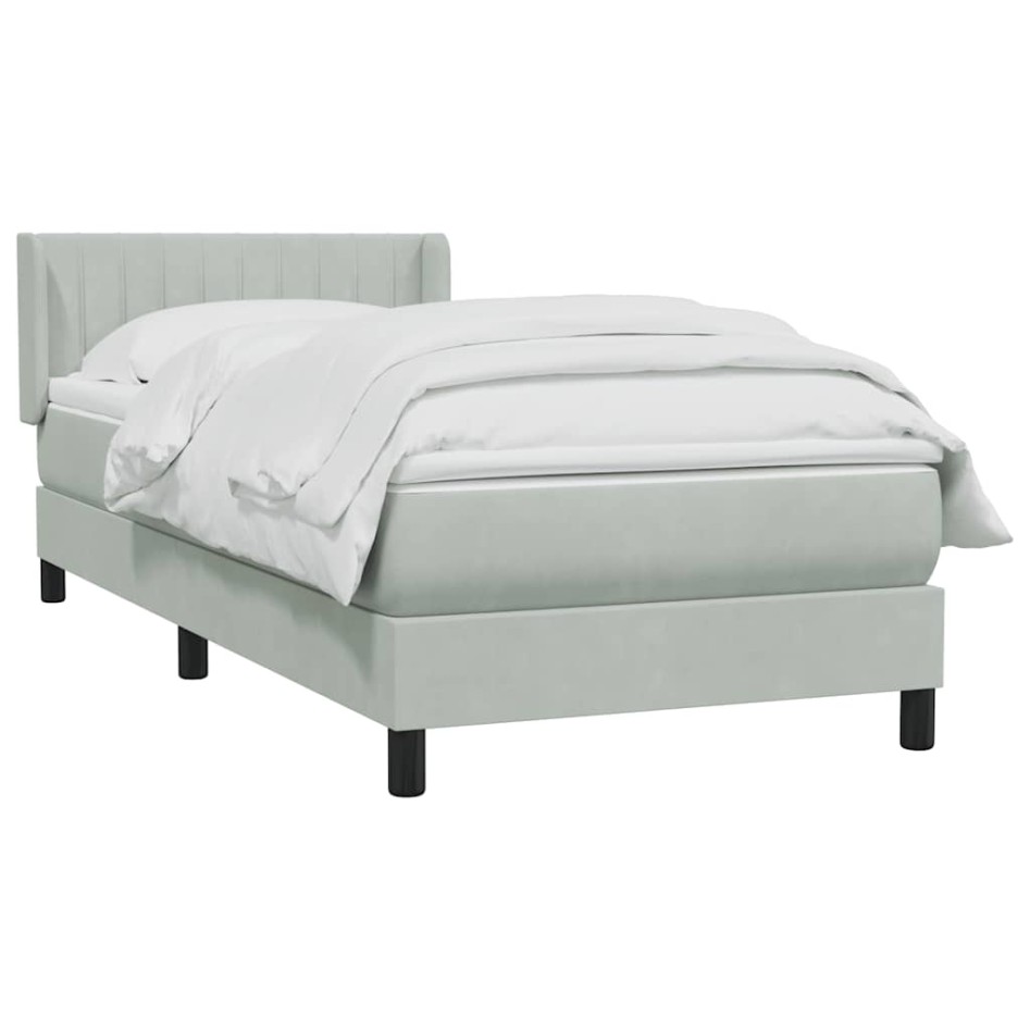 Cama box spring con colchón terciopelo gris claro 90x210