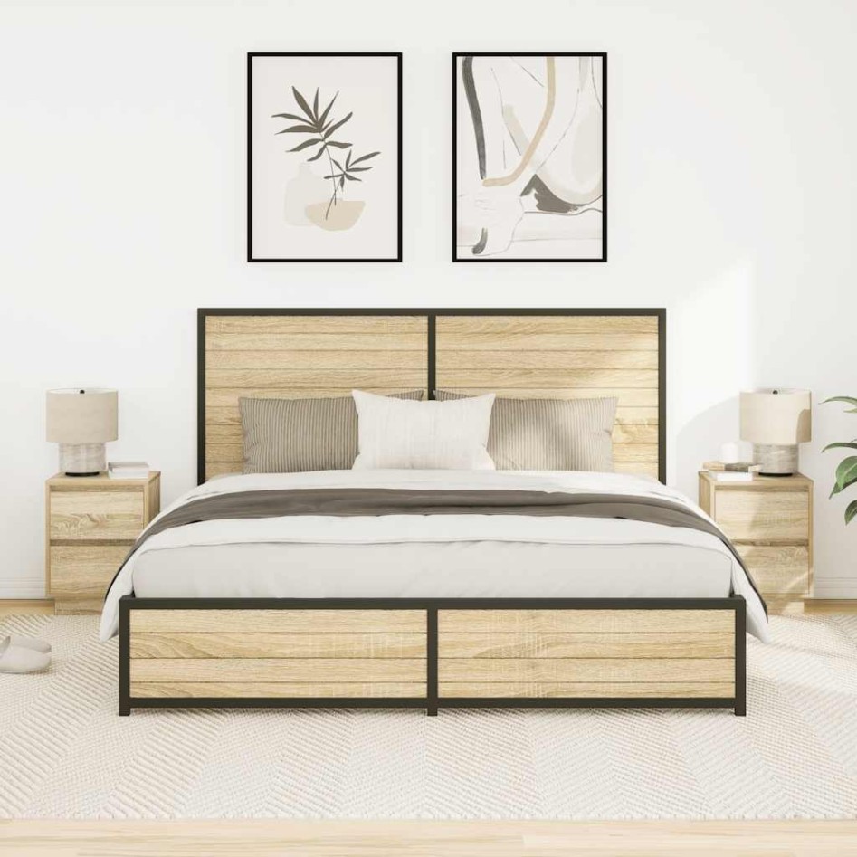 Mesillas de noche con luces LED 2 uds roble sonoma 38x34x50