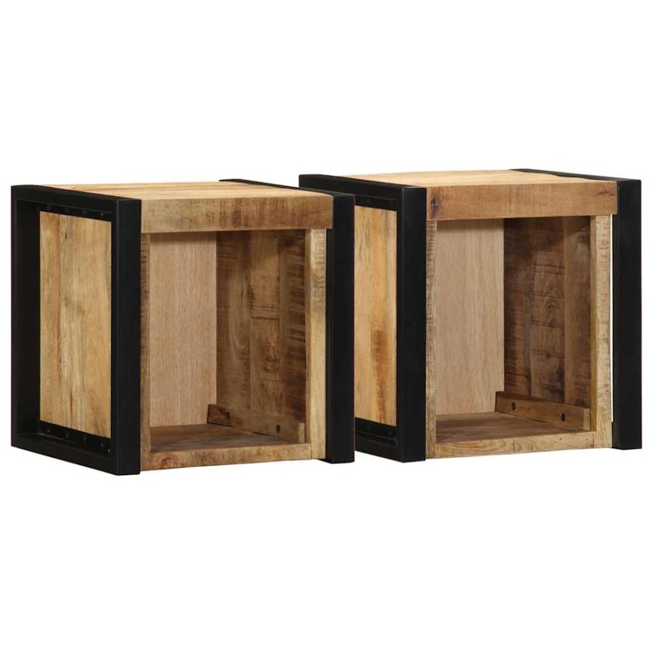 Mesitas de noche 2 piezas 40x35x40cm madera maciza rugosa