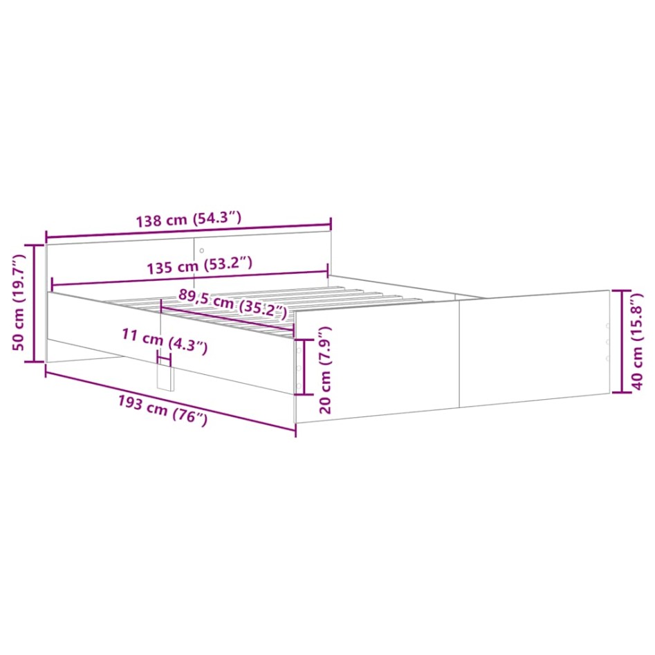 Estructura de cama sin colchón roble artesanal 135x190