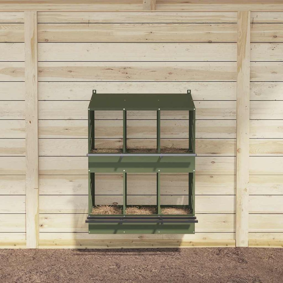 Nido para gallinas con 6 compartimentos de metal verde