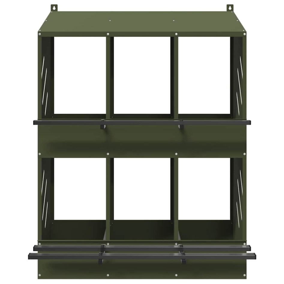 Nido para gallinas con 6 compartimentos de metal verde