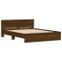 Estructura de cama cabecero y luces LED marrón roble 150x200