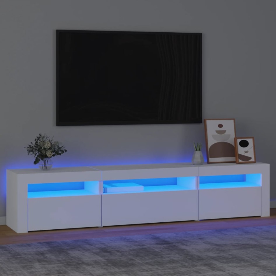 Mueble de TV con luces LED blanco 195x35x40