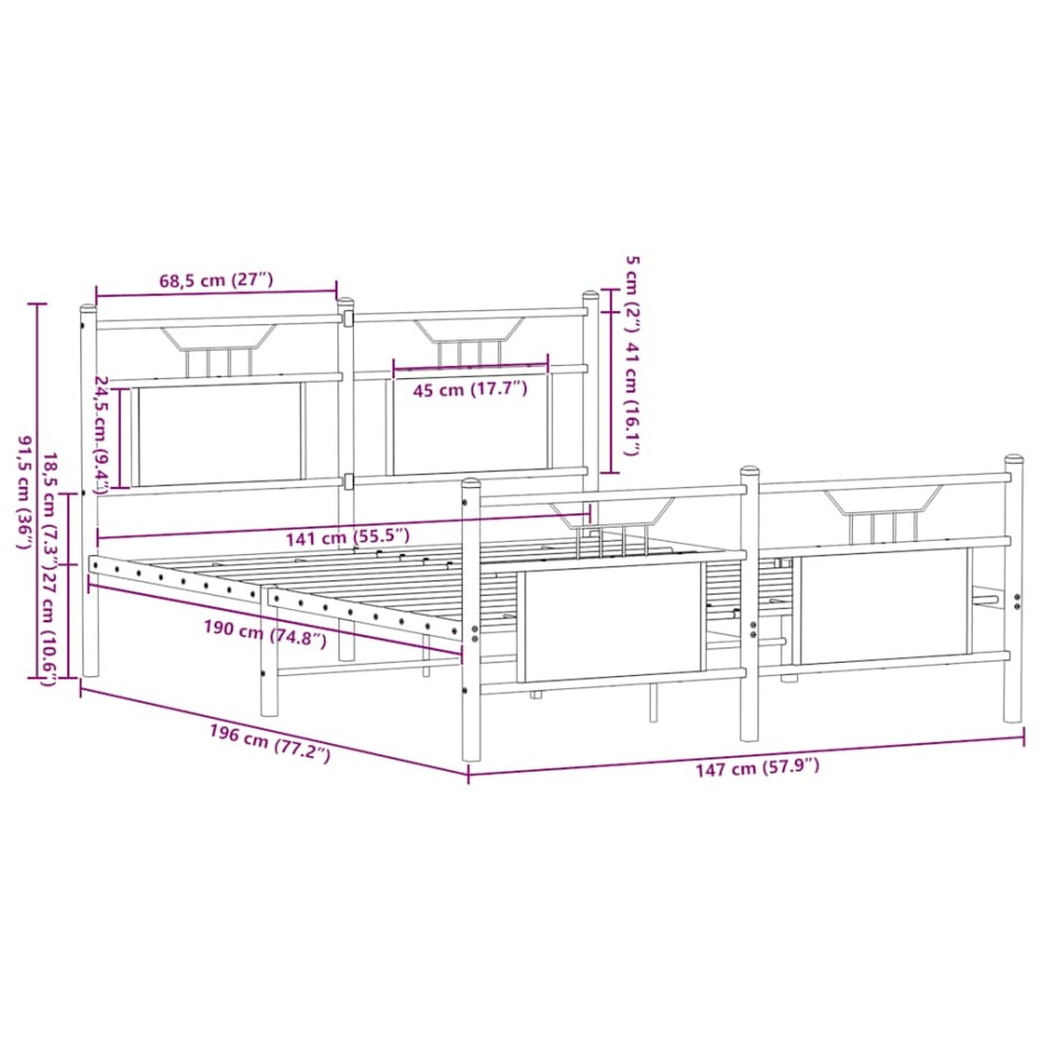 Estructura de cama sin colchón madera roble ahumado 140x190