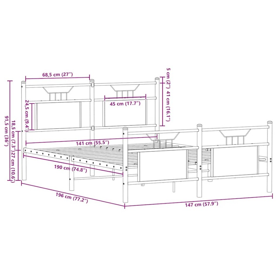 Estructura de cama sin colchón madera marrón roble 140x190
