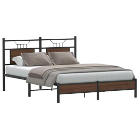 Estructura de cama sin colchón madera marrón roble 137x190