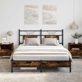 Estructura de cama sin colchón madera roble ahumado 140x190