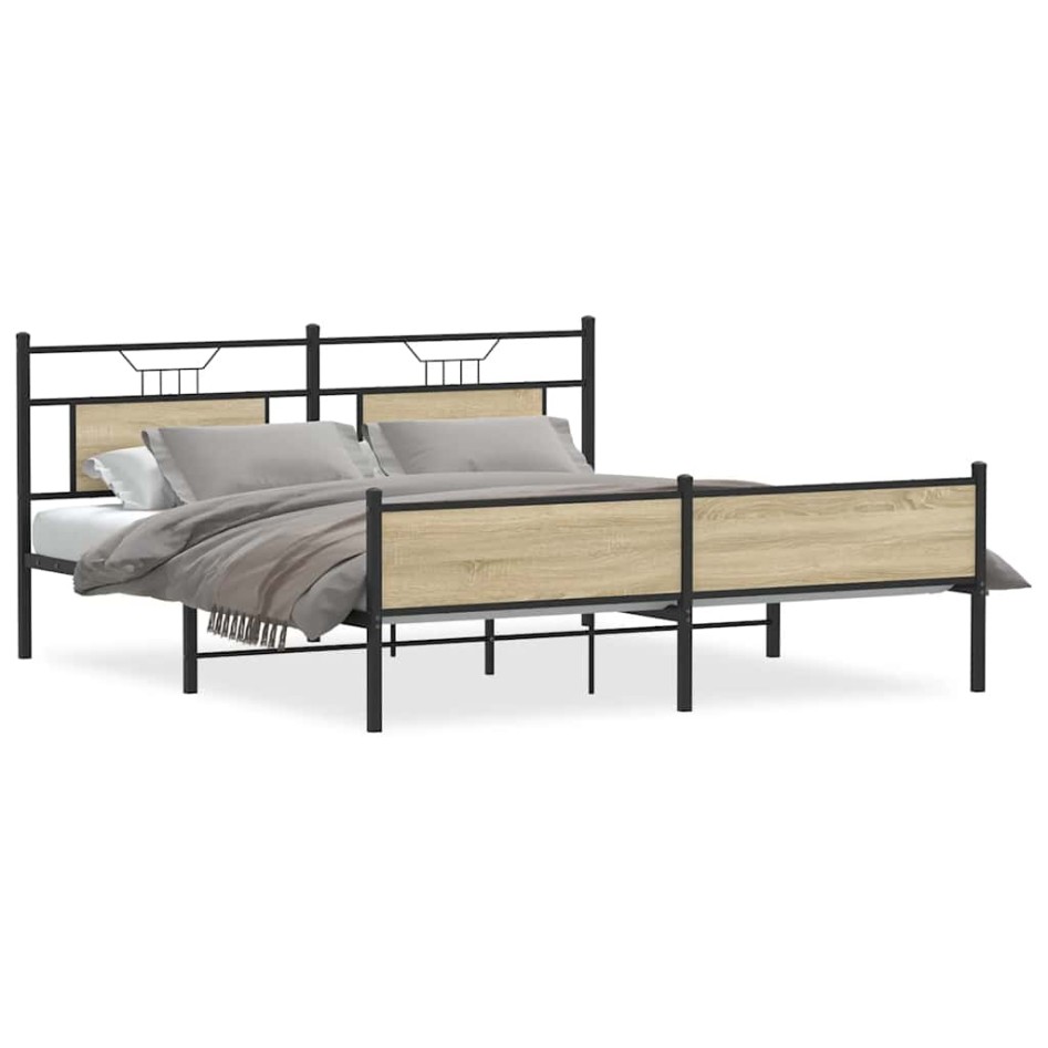 Estructura de cama sin colchón metal roble Sonoma 180x200