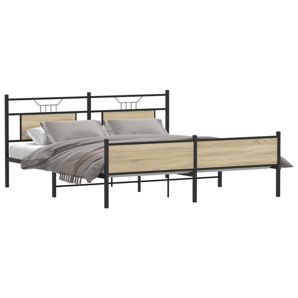 Estructura de cama sin colchón metal roble Sonoma 180x200