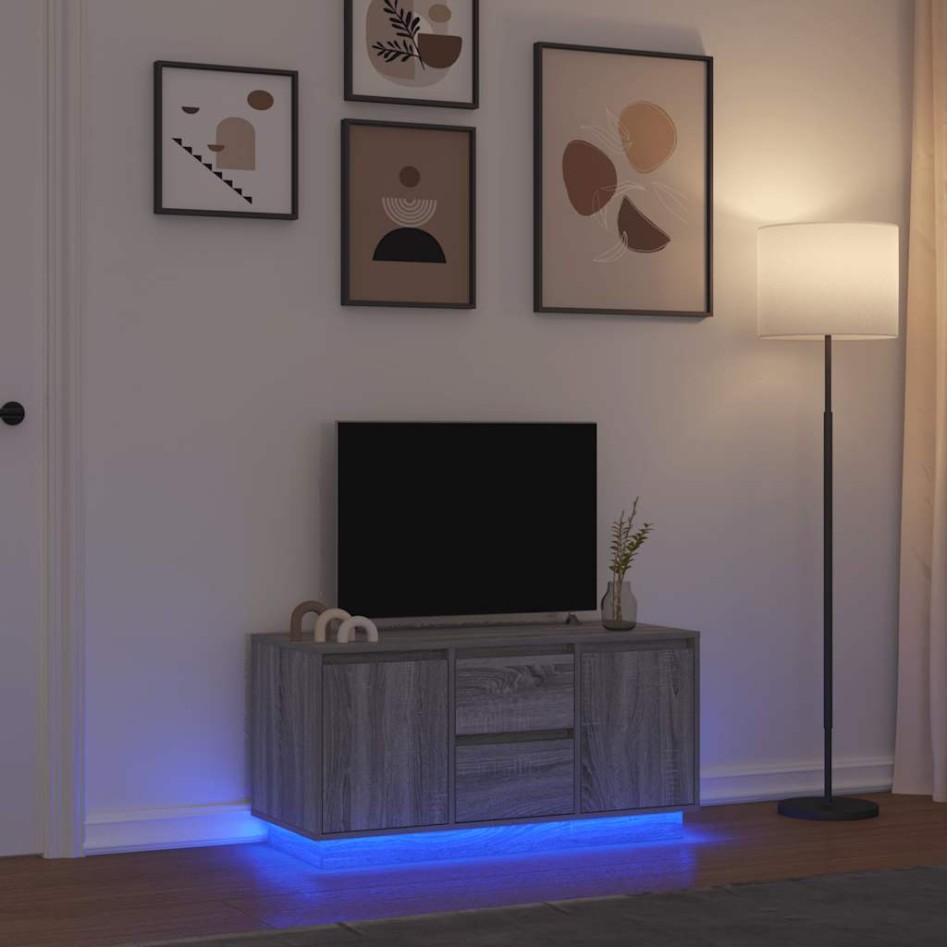 Mueble de TV con luces LED Sonoma gris 100x41x50