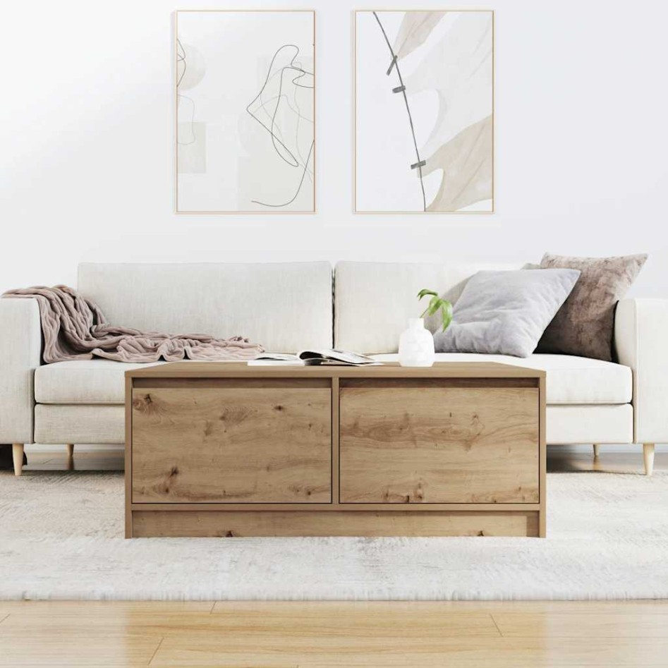 Mesa de centro con cajones roble artesanal 100x100x40