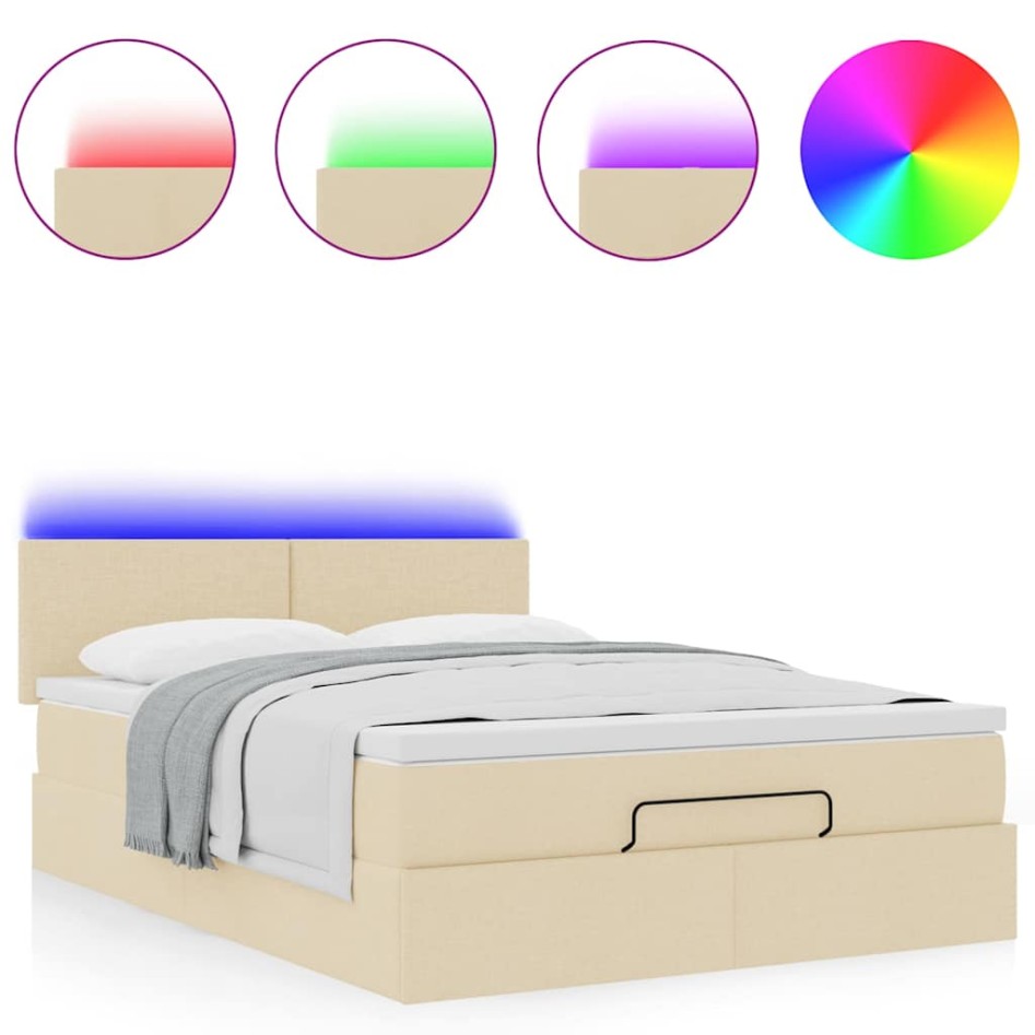 Cama otomana con colchón LED crema 140x190 cm