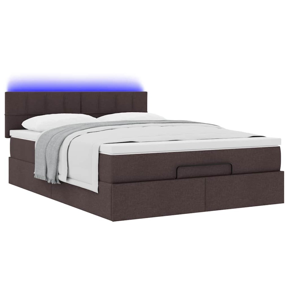 Cama otomana con colchón LED marrón oscuro 140x190 cm