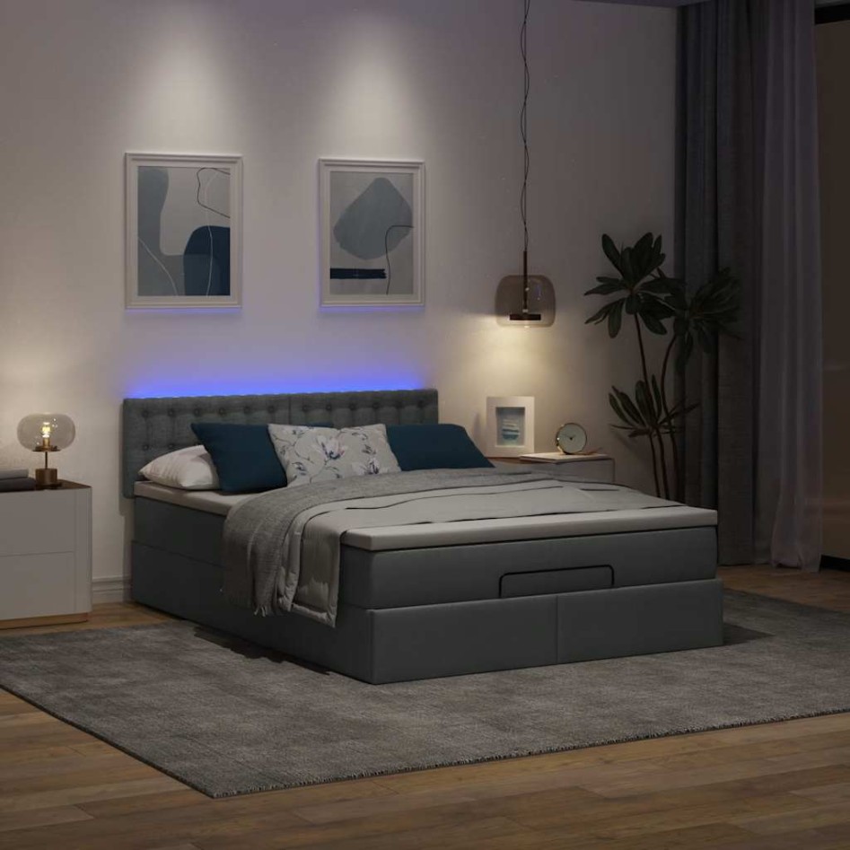 Cama otomana con colchón LED gris oscuro 140x200 cm