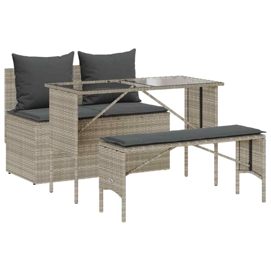Set comedor de jardín 3 pzas cojines ratán sintético gris