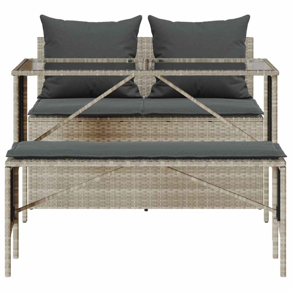 Set comedor de jardín 3 pzas cojines ratán sintético gris