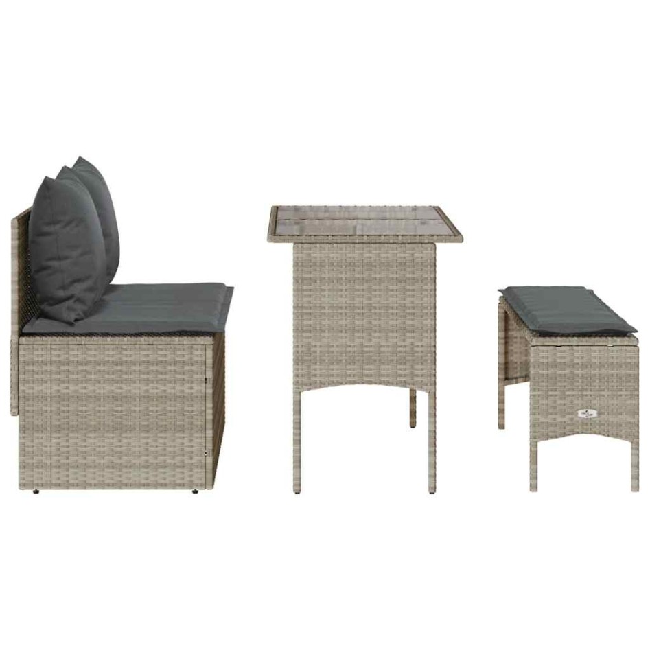 Set comedor de jardín 3 pzas cojines ratán sintético gris