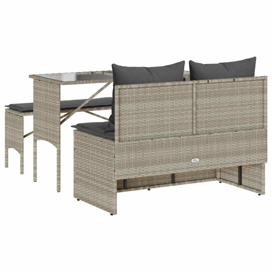 Set comedor de jardín 3 pzas cojines ratán sintético gris