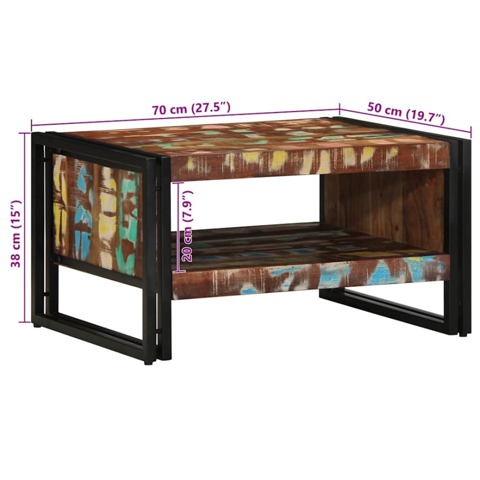 Mesa de centro multicolor 70x50x38 cm madera maciza