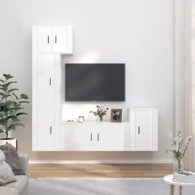 Set de muebles de TV 5 pzas madera contrachapada blanco