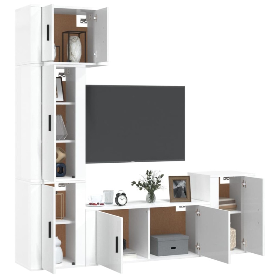 Set de muebles de TV 5 pzas madera contrachapada blanco