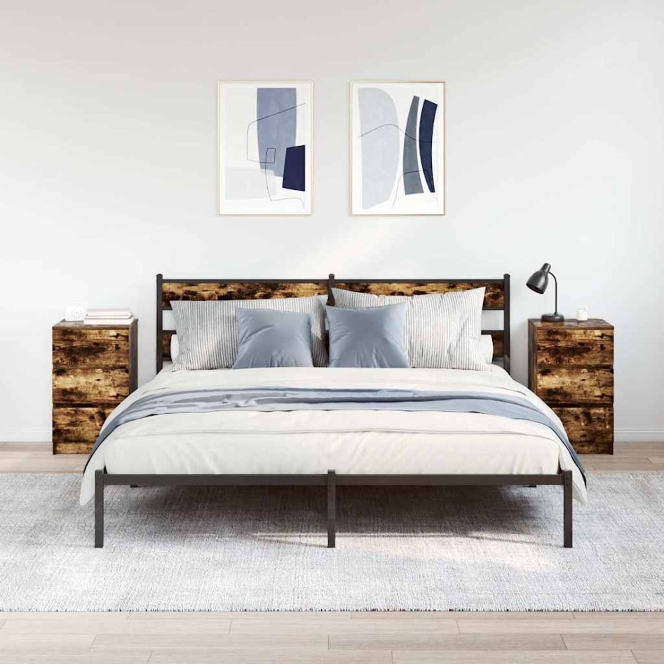 Mesillas de noche con 3 cajones 2 uds roble ahumado 39x35x65