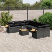 Set de sofás de jardín 8 piezas y cojines ratán sintético negro