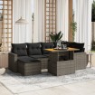 Set de sofás de jardín 7 piezas con cojines ratán PE gris