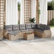 Set de sofás de jardín con cojines 9 pzas ratán sintético beige