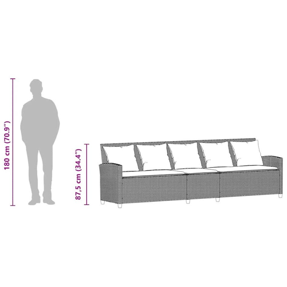Sofá de jardín con cojines 5 plazas ratán sintético