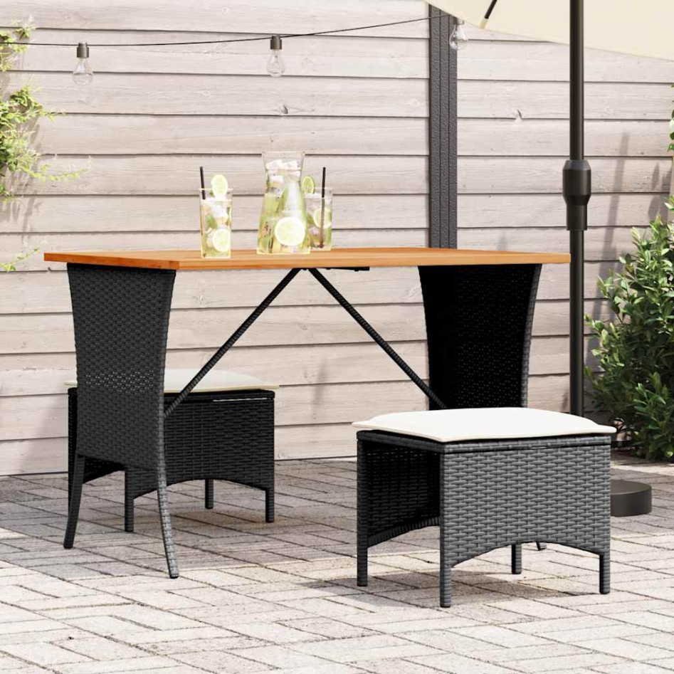Mesa de jardín superficie de madera ratán PE negro 105x75x72