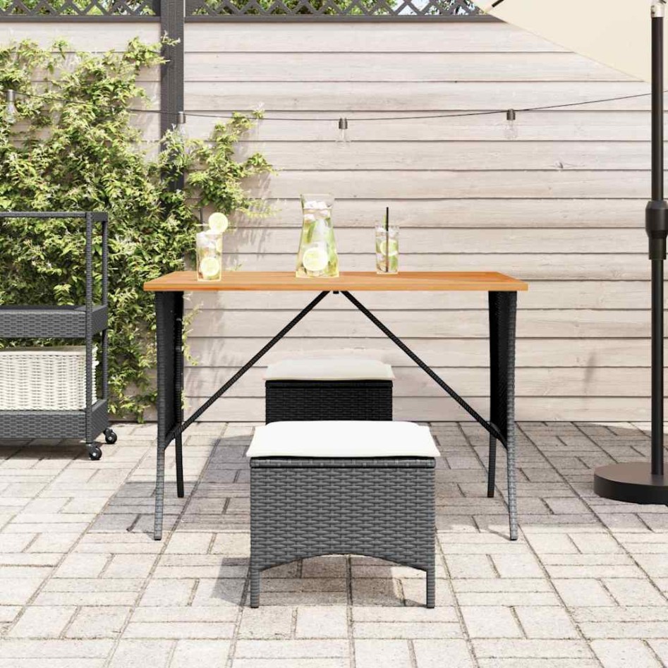 Mesa de jardín superficie de madera ratán PE negro 105x75x72
