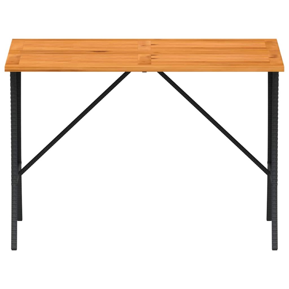 Mesa de jardín superficie de madera ratán PE negro 105x75x72