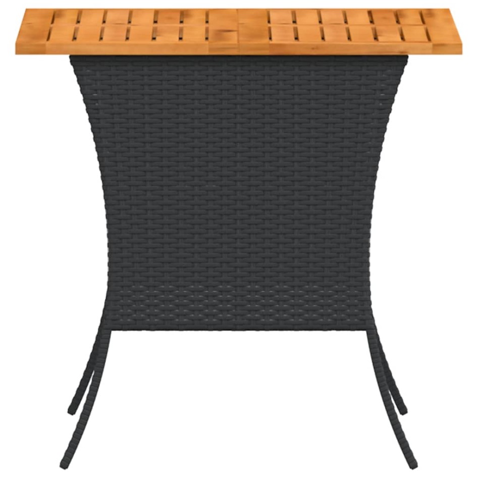 Mesa de jardín superficie de madera ratán PE negro 105x75x72